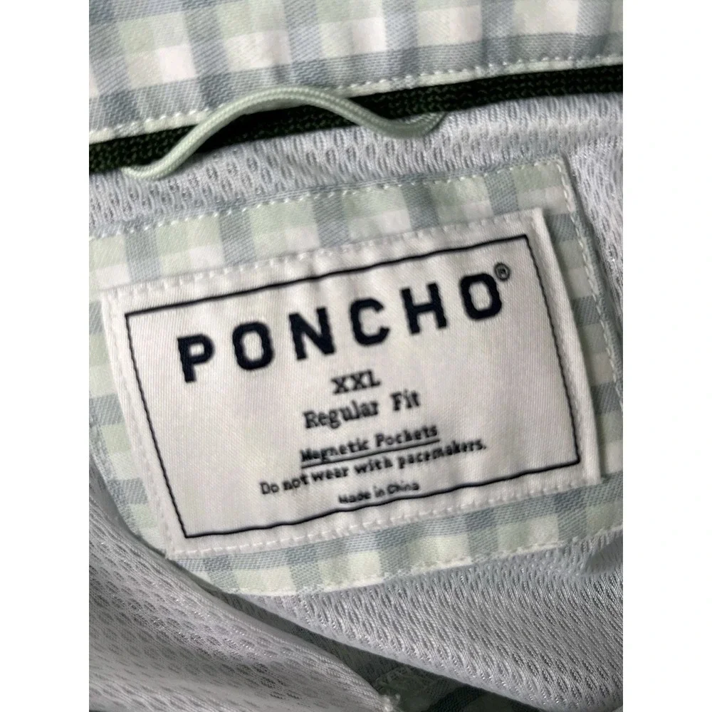 Poncho Shirt Mens 2XL Short Sleeve Check Regular Fit Magnetic Pockets Fishing